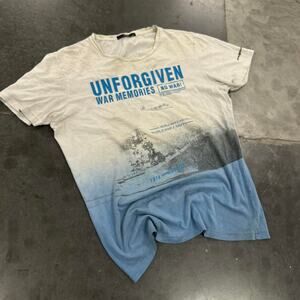 Y2K Avva Unforgiven War Memories blue & white gradient tee